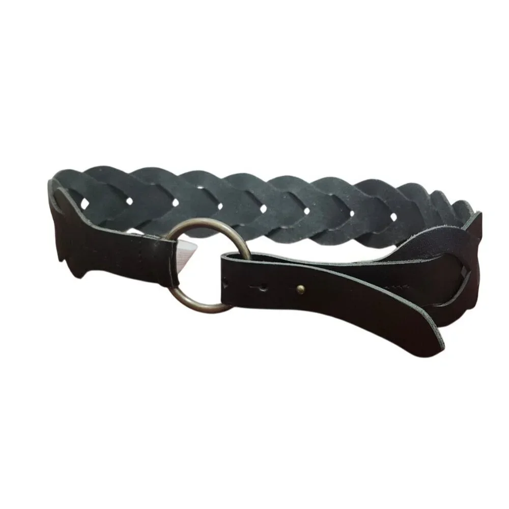 Esprit Women’s Black Buffalo Leather Braided Belt Size M Vintage Style Ring Buck